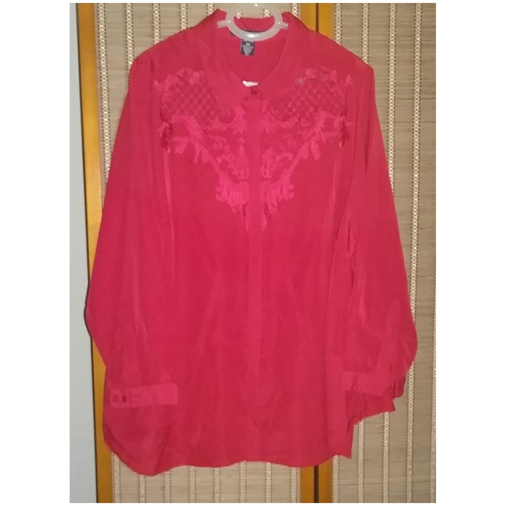 28W Denim 24/7 Cut-Out Button Front Blouse